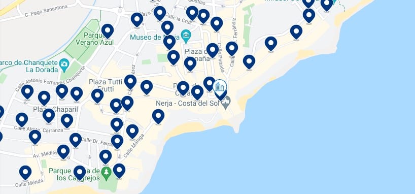 Accommodation in Nerja's Old Town - Click on the map to see all the available accommodation in this area