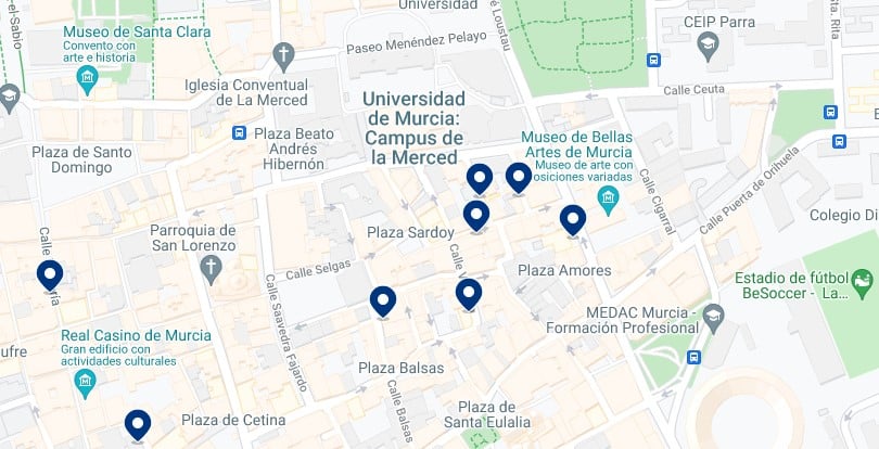 Accommodation near University of Murcia – Click on the map to see all the available accommodation in this area