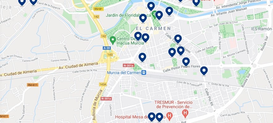 Accommodation near Murcia Train Station – Click on the map to see all the available accommodation in this area