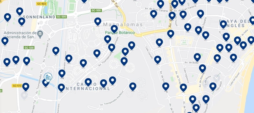 Accommodation in Maspalomas – Click on the map to see all the available accommodation in this area