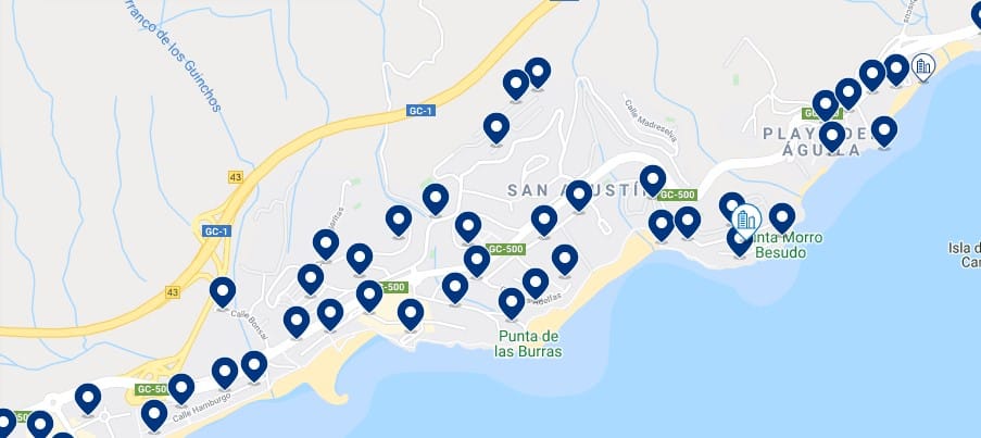 Accommodation in San Agustín – Click on the map to see all the available accommodation in this area