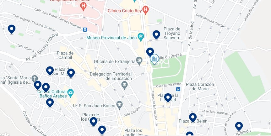 Accommodation in Jaén City Centre – Click on the map to see all the available accommodation in this area
