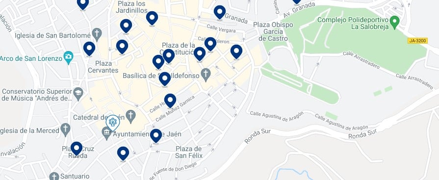 Accommodation in Jaén's Cathedral Quarter – Click on the map to see all the available accommodation in this area