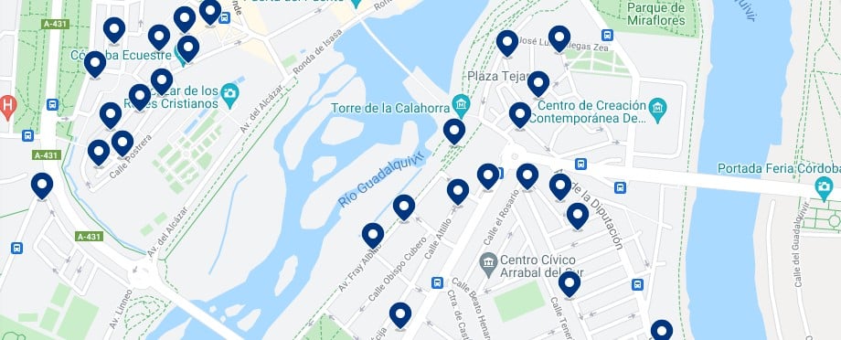 Accommodation in South Córdoba – Click on the map to see all the available accommodation in this area