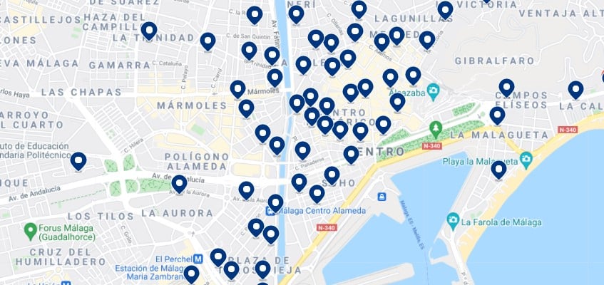 Accommodation in Málaga, Costa del Sol – Click on the map to see all the available accommodation in this area