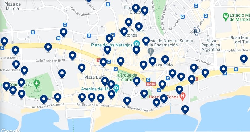 Accommodation in Marbella – Click on the map to see all the available accommodation in this area